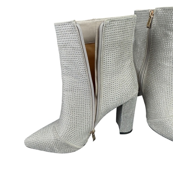 Rhinestone Heeled‎ Ankle Boots Pointed Toe Women's Size 10 Silver Gold Zipper - Picture 12 of 15